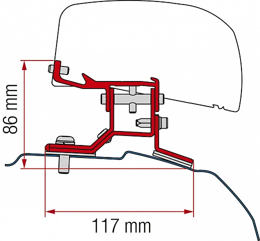 Adapter für Dachmarkise F40van Ford Transit Custom kurzer Radstand