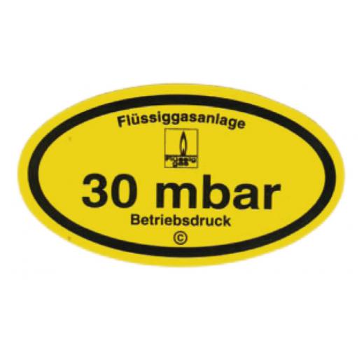 Aufkleber 30 mbar Betriebsdruck