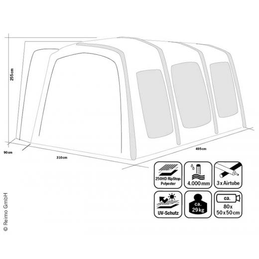 Busvorzelt aufblasbar Movelite 4 Low, Anbauhöhe 180-210cm, B310xT495cm