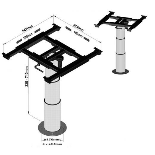 Einsäulen-Liftgestell, Verschiebung X=180mm,Y=230mm