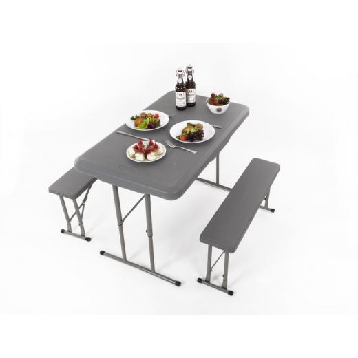 Garnitur EASY - Tisch 105x65cm u. 2 Bänke 84,5x20cm, grau