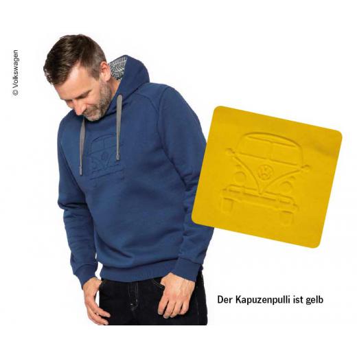 Kapuzenpullover VW Bulli, Größe L, gelb, 65% Baumwolle/35% Polyester