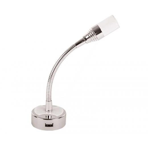 LED Leseleuchte 12V/1W Flexarm mit USB + Wippschalter