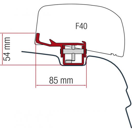 Montageadapter F40van für VW T5/T6 H1 / L1 ohne C-Schiene - UK-Version