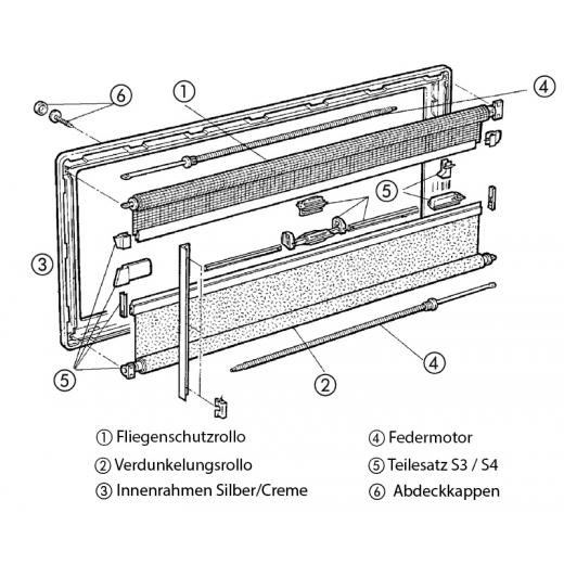 S4 Fenster-Ersatzteil Innenrahmen Cremeweiß, komplett