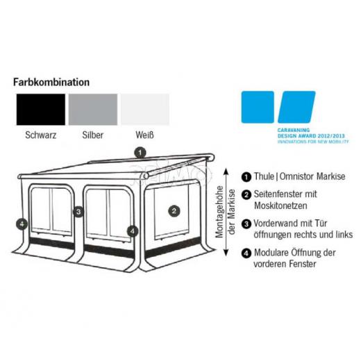 Safari Panorama 400cm für Omnistor 5200. Schwarz/Silber, Anbauhöhe M = 245-259cm