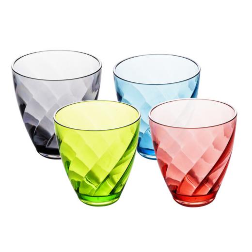 Saft-/Wassergläser BURANO, 4er-Set, blau/lime/grau/rot, SAN