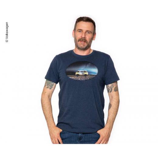 T-Shirt Herren VW, Größe L, blau-melage, 100% Baumwolle