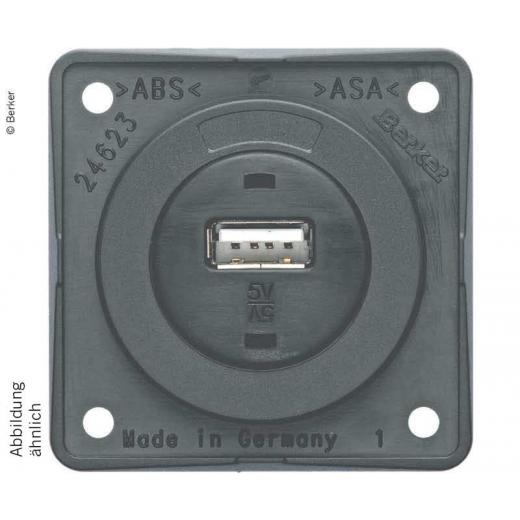 USB-Einbaubuchse, grau glänzend, 12V, 3A Ausgangsstrom