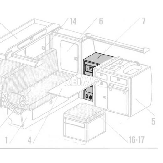 VW T3 Geschirrschrank, 1 Tür, Granitto Schichtstoff als Bausatz