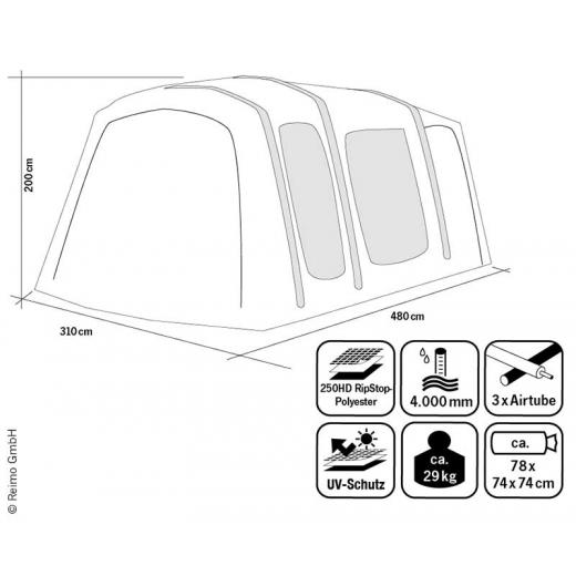 Wohnmobilvorzelt aufblasbar MOVELITE VARIO High, Anbauhöhe 240-290cm, B310xT480